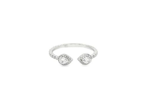 18K White Gold Open Ring with Natural Pear-Shaped Diamonds and Round Pavé Halo